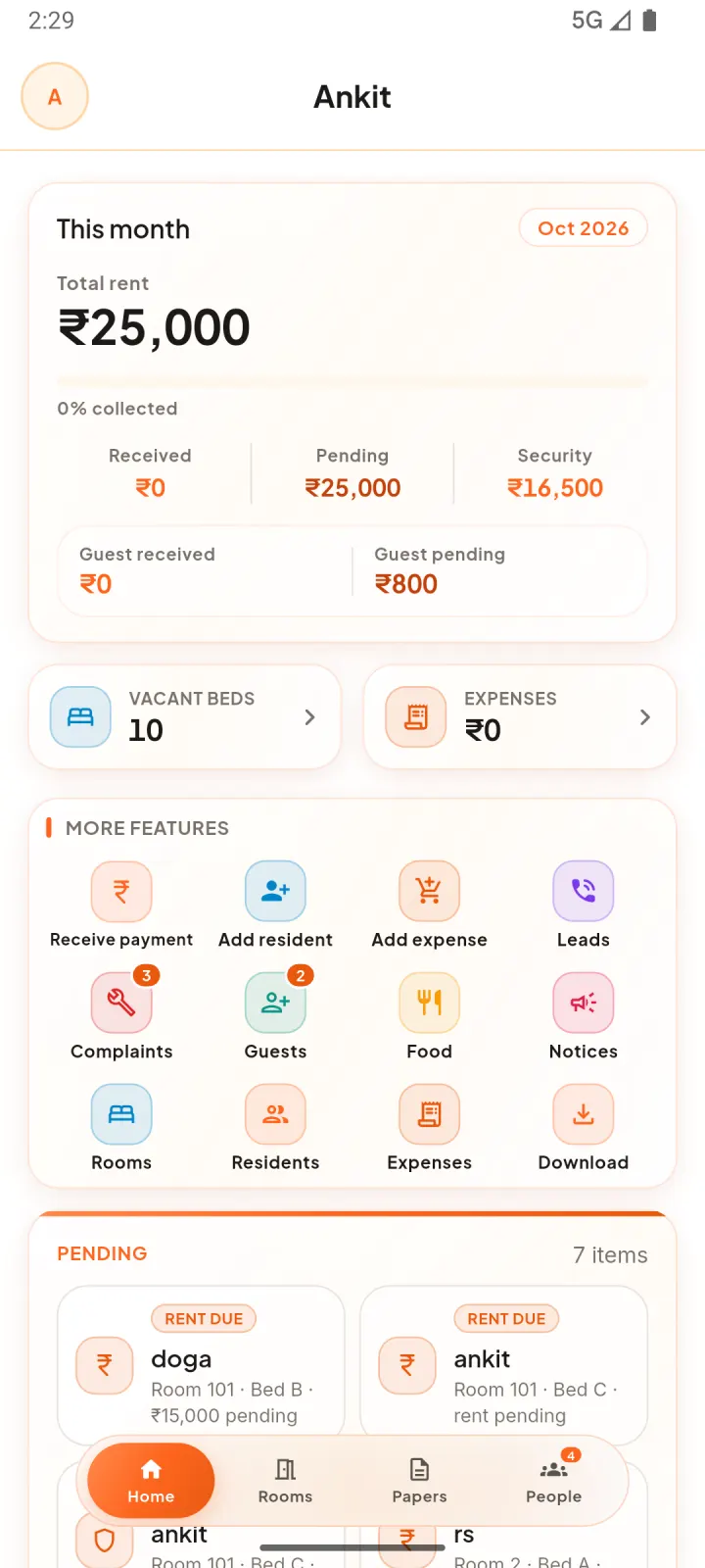 Actual manager app · Home screen