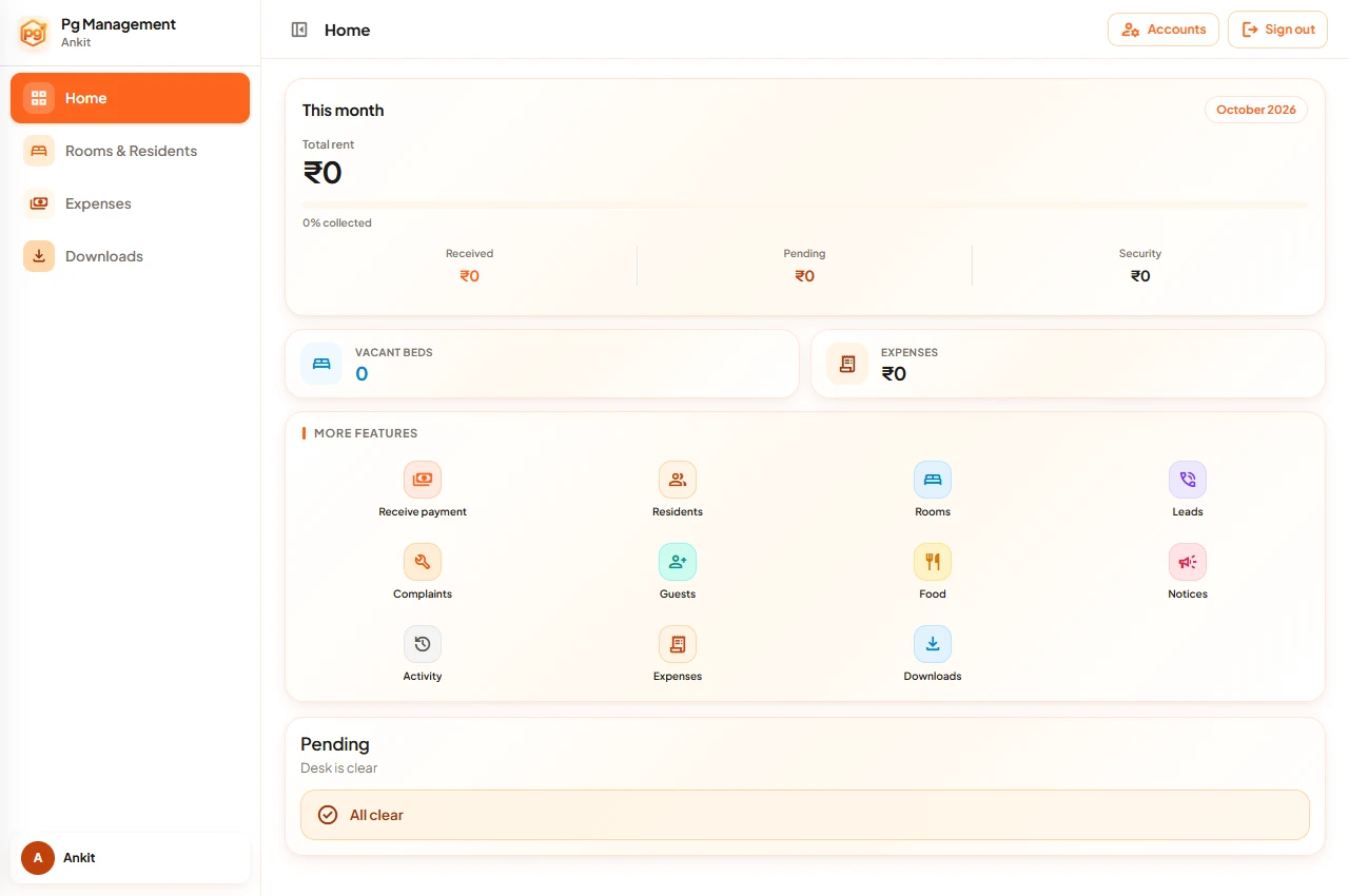Actual admin web desk · Home overview